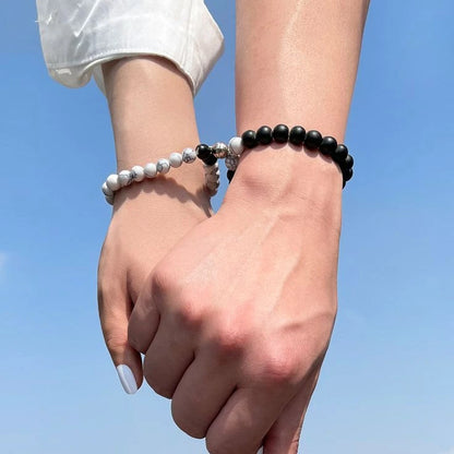 2 Pcs Couples Bracelet Magnetic Healing Stone Stretch Cord Friendship Bracelet for Men & Women