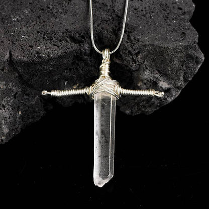 Natural Crystal Double-Terminated Point Wire-Wrapped Pendant Necklace