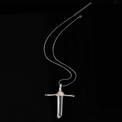 Natural Crystal Double-Terminated Point Wire-Wrapped Pendant Necklace