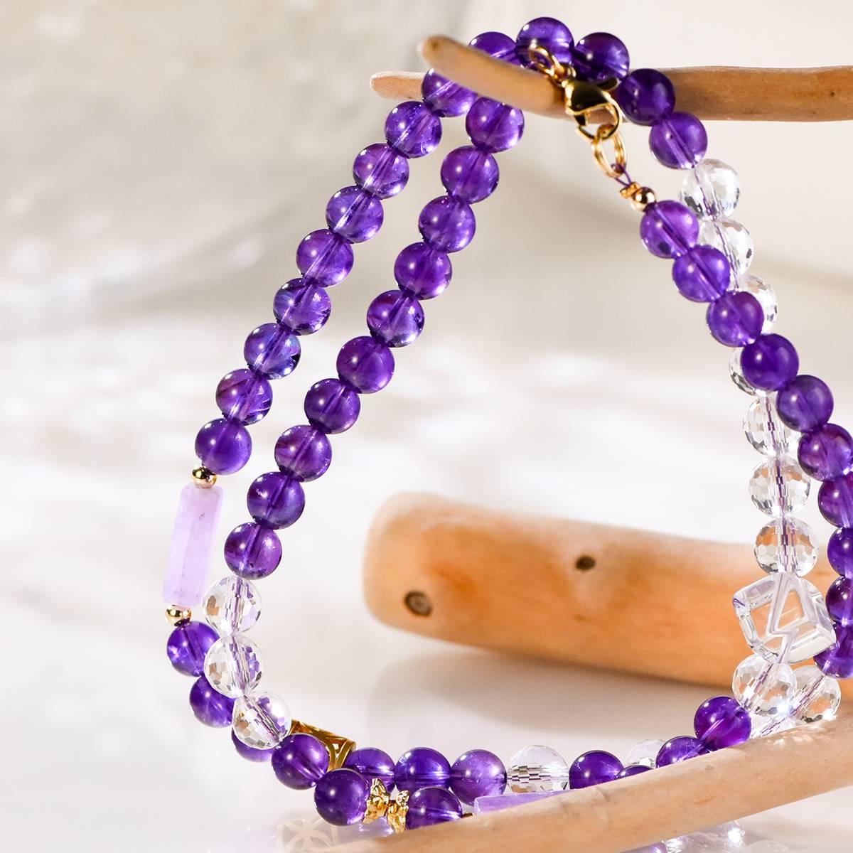 Premium Amethyst & White Quartz Convertible Necklace & Bracelet