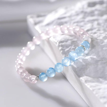 Premium Rose Quartz & Aquamarine Single-Wrap Bracelet