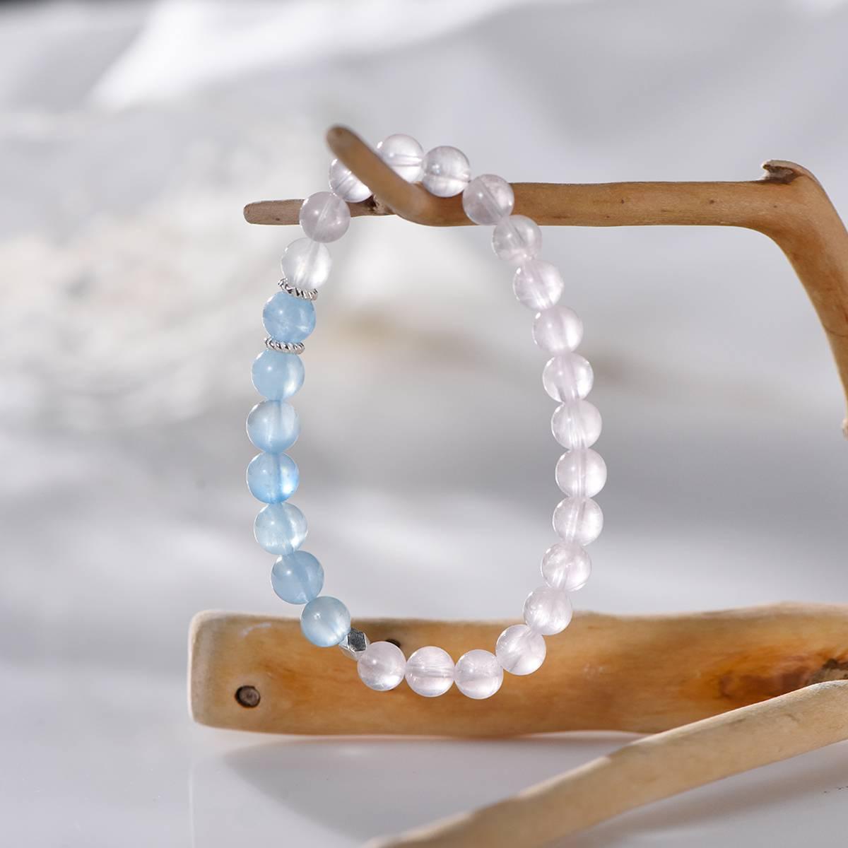 Premium Rose Quartz & Aquamarine Single-Wrap Bracelet