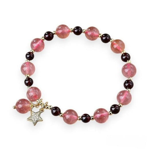 Premium Strawberry Quartz & Garnet Bracelet with Star Charm