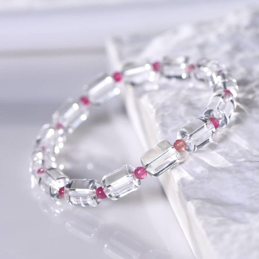 Premium White Quartz Bracelet with Red Tourmaline Spacer Beads