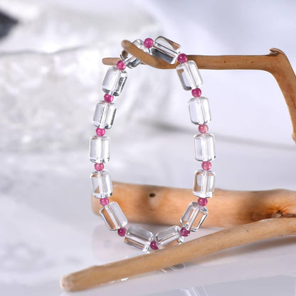 Premium White Quartz Bracelet with Red Tourmaline Spacer Beads