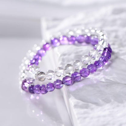 Premium White Quartz & Amethyst Faceted Double-Wrap Bracelet