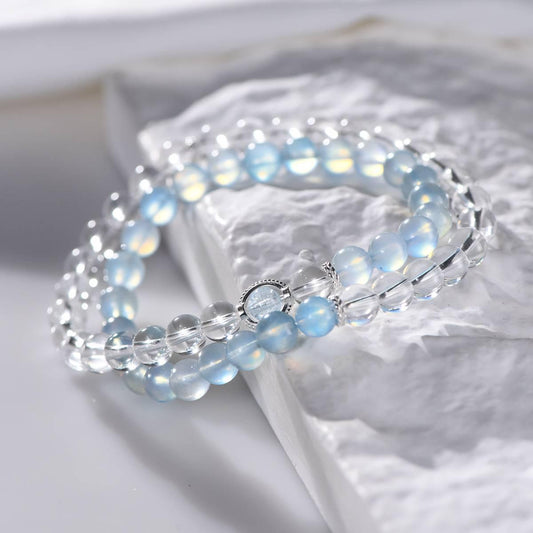 Premium White Quartz & Aquamarine Multi-Wrap Bracelet