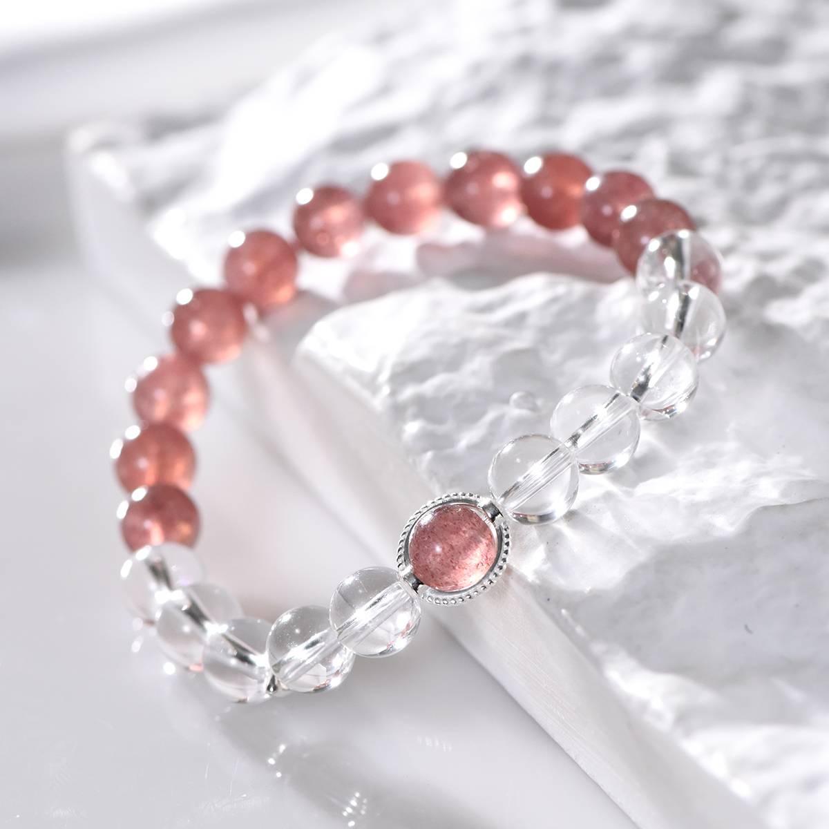 Premium White Quartz & Strawberry Quartz Bracelet