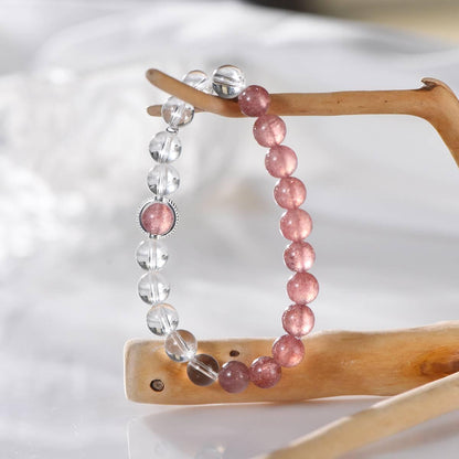 Premium White Quartz & Strawberry Quartz Bracelet