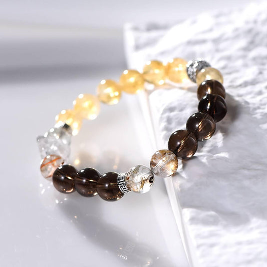 Premium Yellow Citrine & Smoky Quartz Sparkling Crystal Bracelet