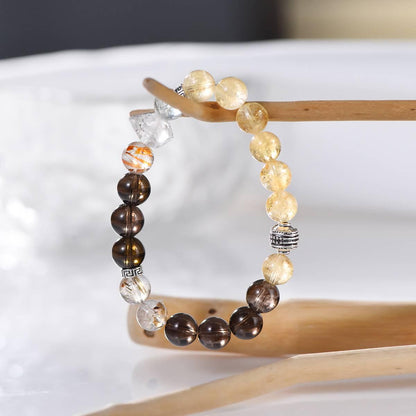 Premium Yellow Citrine & Smoky Quartz Sparkling Crystal Bracelet