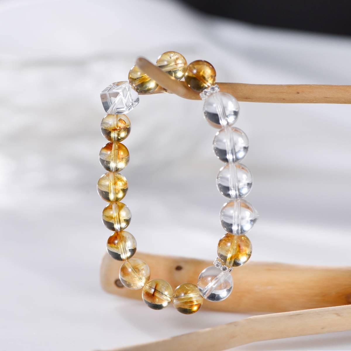 Premium Yellow Citrine & White Quartz Cube Bracelet