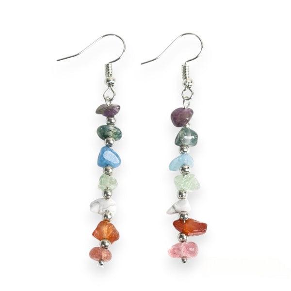 Seven Chakra Chip Stone Dangle Earrings