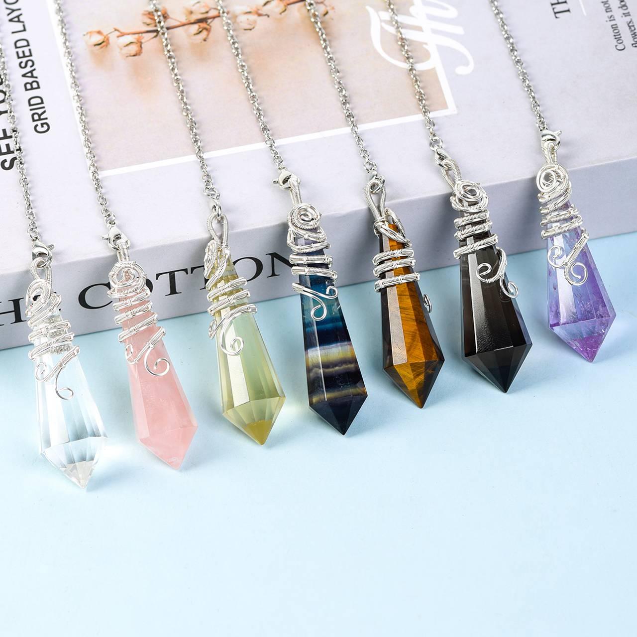 Twelve Faceted Wire-Wrapped Energy Crystal Pendulum