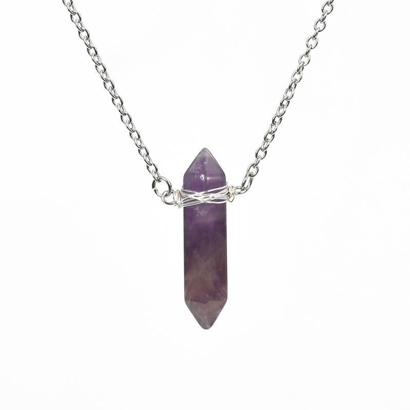 Natural Crystal Double-Terminated Point Wire-Wrapped Pendant Necklace