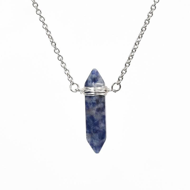 Natural Crystal Double-Terminated Point Wire-Wrapped Pendant Necklace