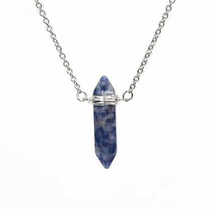 Natural Crystal Double-Terminated Point Wire-Wrapped Pendant Necklace