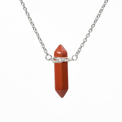 Natural Crystal Double-Terminated Point Wire-Wrapped Pendant Necklace