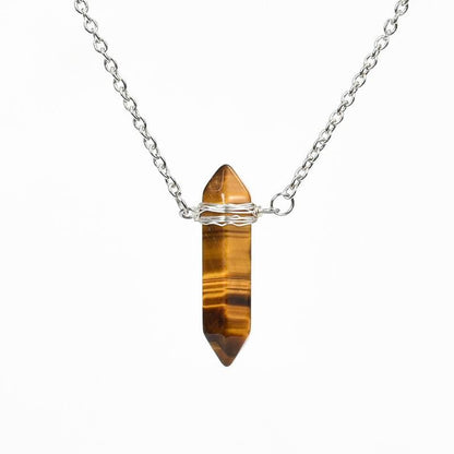 Natural Crystal Double-Terminated Point Wire-Wrapped Pendant Necklace