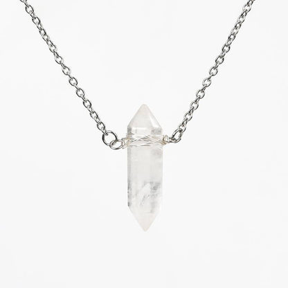 Natural Crystal Double-Terminated Point Wire-Wrapped Pendant Necklace