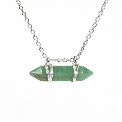 Natural Crystal Double-Pointed Wire-Wrapped Pendant Necklace - Horizontal Version