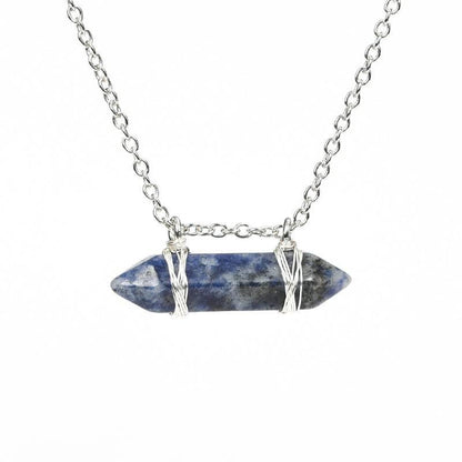 Natural Crystal Double-Pointed Wire-Wrapped Pendant Necklace - Horizontal Version