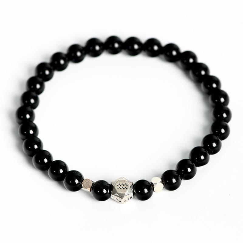 Space - Obsidian Zodiac Star Bead Bracelet