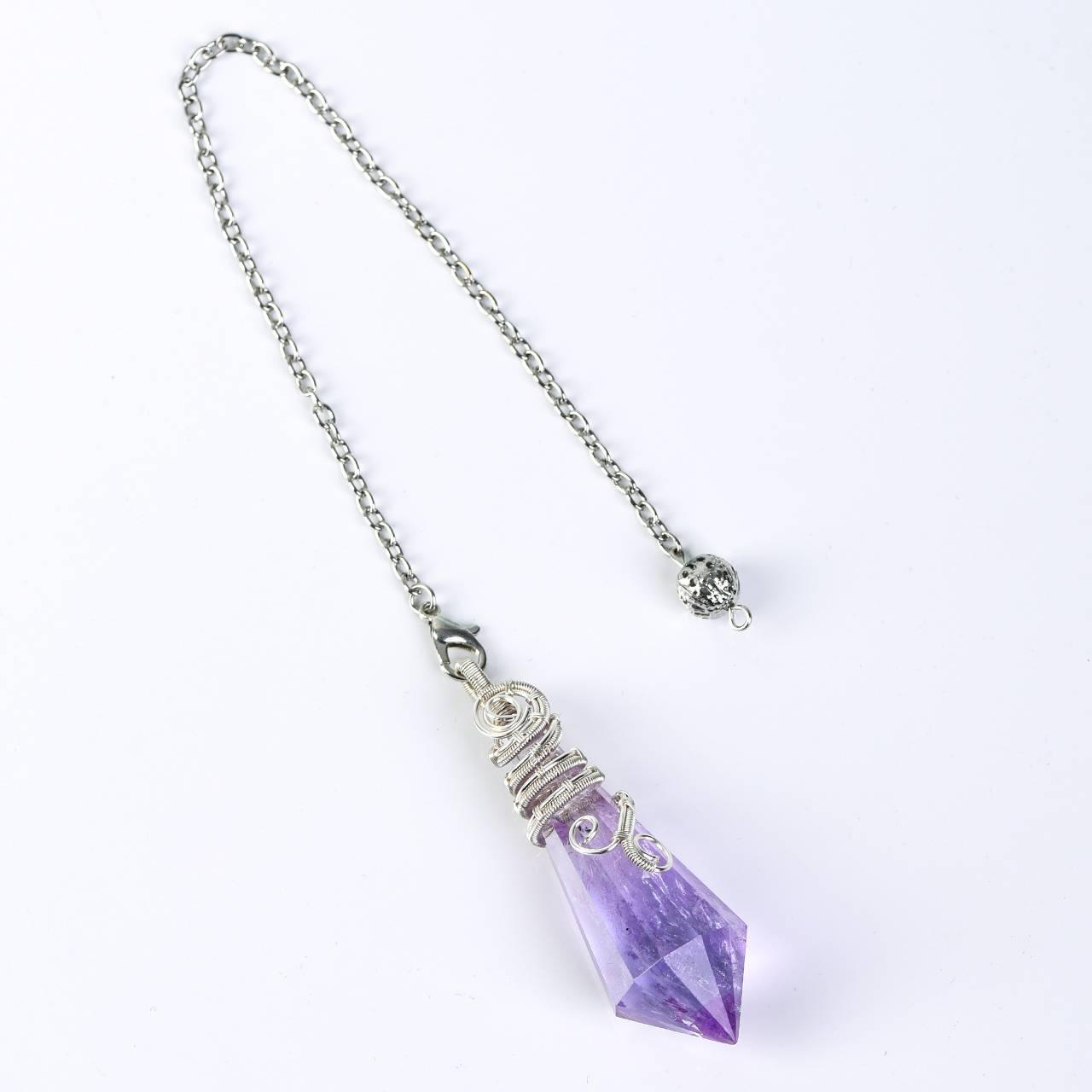 Twelve Faceted Wire-Wrapped Energy Crystal Pendulum