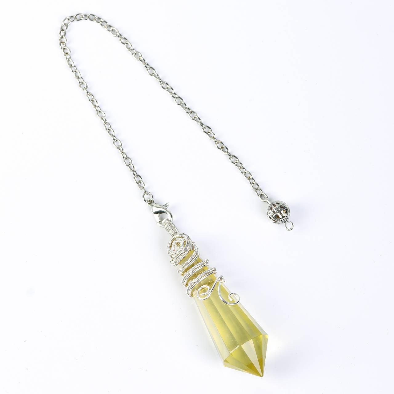 Twelve Faceted Wire-Wrapped Energy Crystal Pendulum