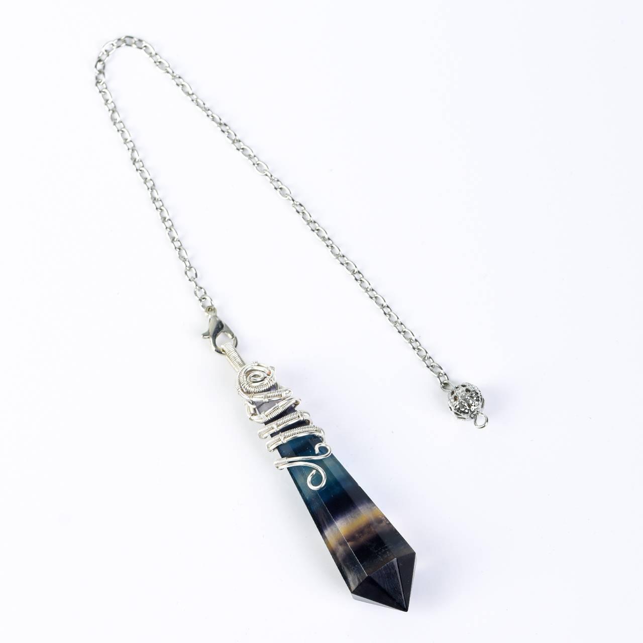 Twelve Faceted Wire-Wrapped Energy Crystal Pendulum