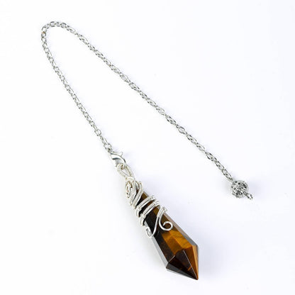 Twelve Faceted Wire-Wrapped Energy Crystal Pendulum